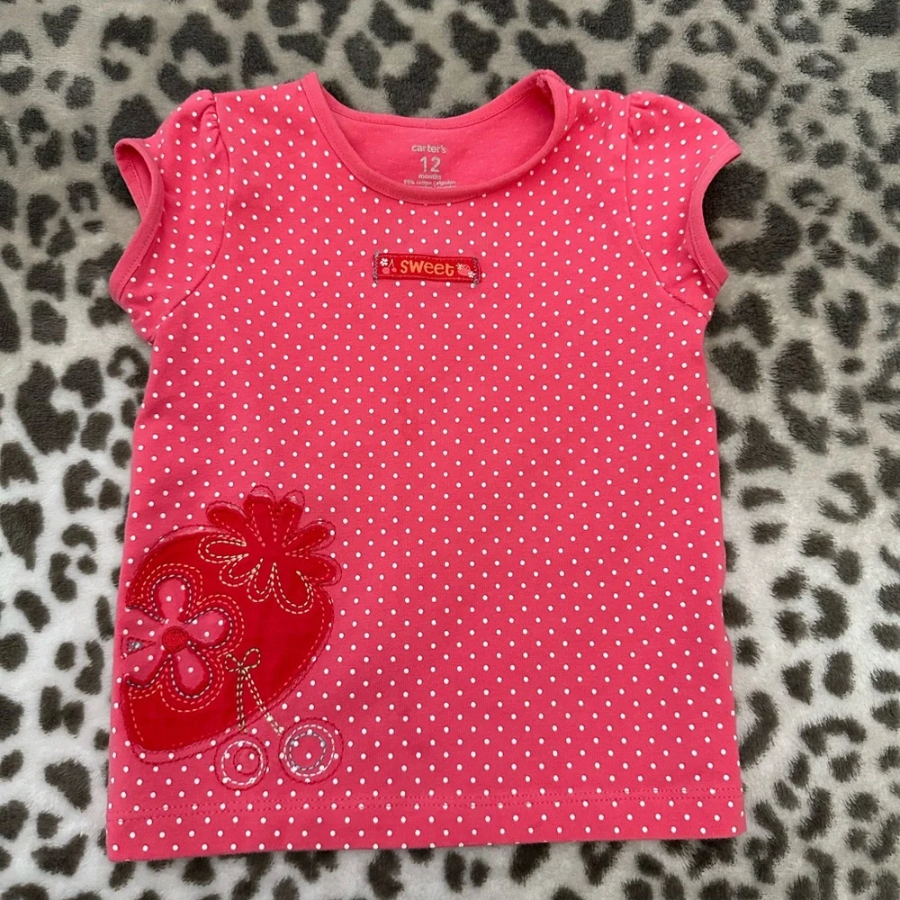 Carter’s Polka Dot Graphic Tee in Pink Size 12 months